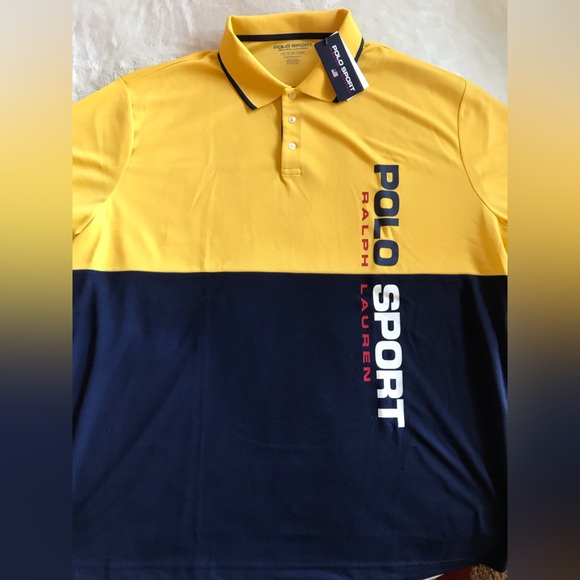 Polo Sport Ralph Lauren yellow and Navy Performance Polo Shirt